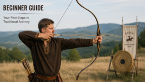 Beginner archer shooting a traditional Hungarian horse bow